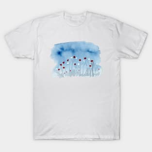 White and Red Poppies, Watercolor Poppies, Watercolor Flowers T-Shirt